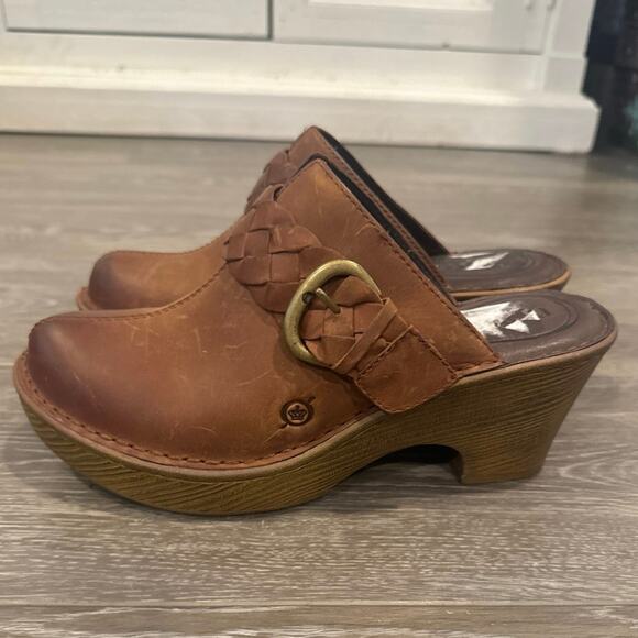 Born Mahal Mules Platform Clogs Heels Braided Leather Brown Buckle, Womens US 9M - Picture 3 of 6